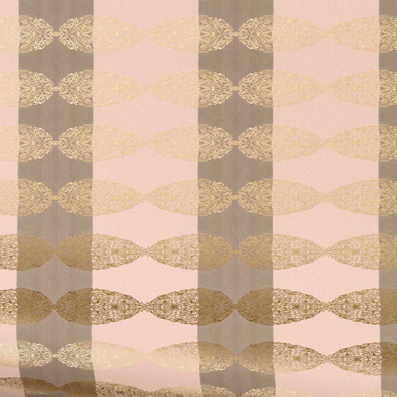 Soraya Blushstone Metallic Foil Wallpaper swatch in pink and gold, metallic foil surface with soft shimmer.