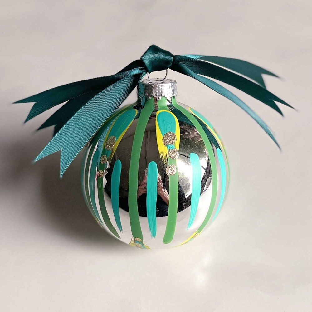 festive green hand painted glass Christmas ornament