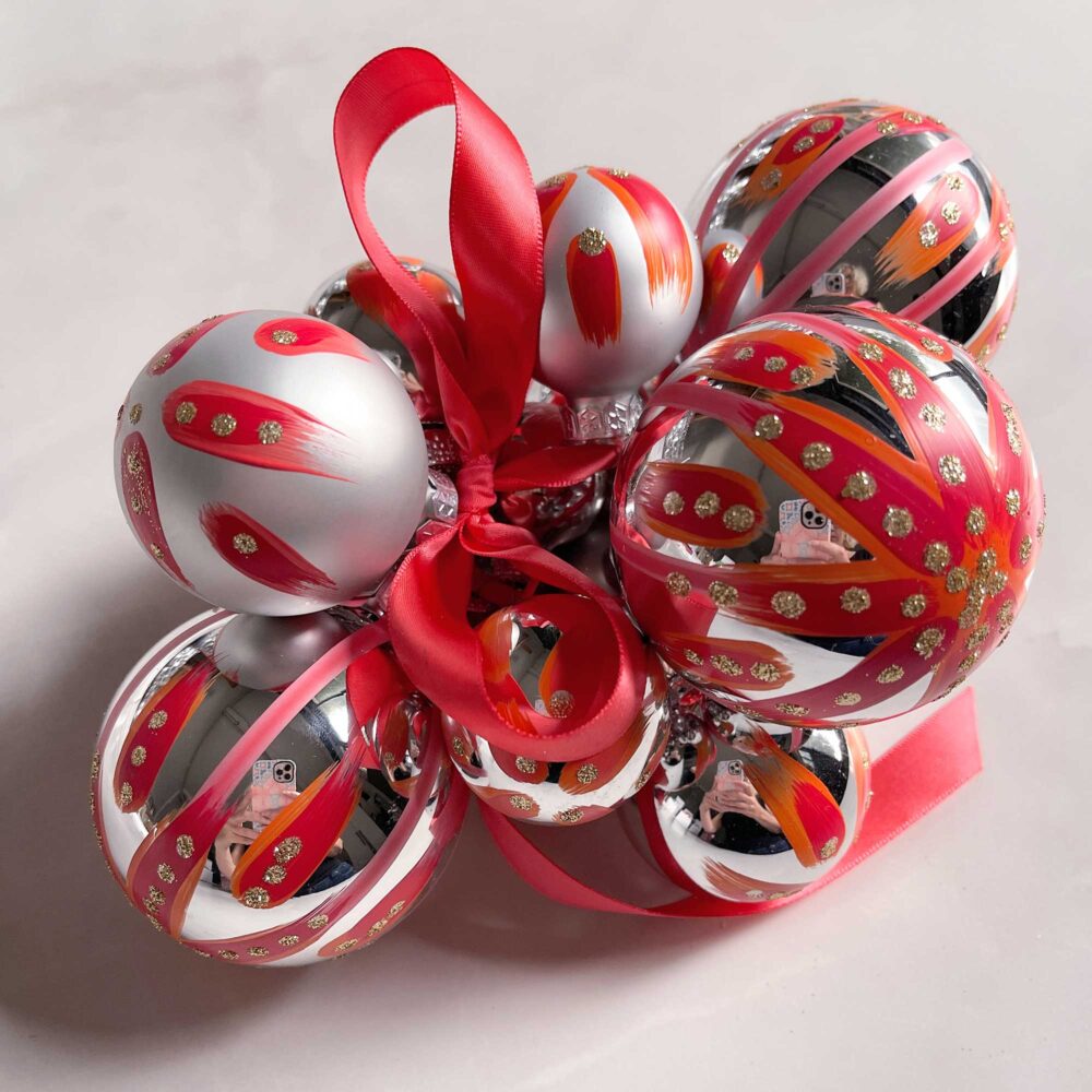 festive Red hand painted ornament cluster