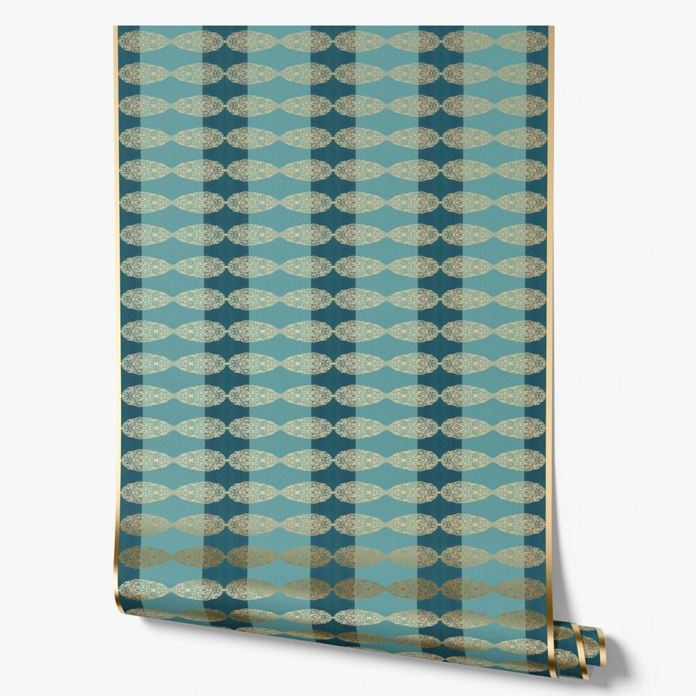 Blue and Gold Exotic Striped Wallpaper · Soraya