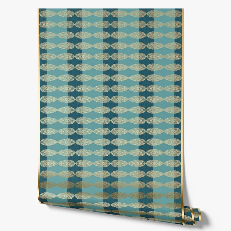 Blue and Gold Exotic Striped Wallpaper · Soraya